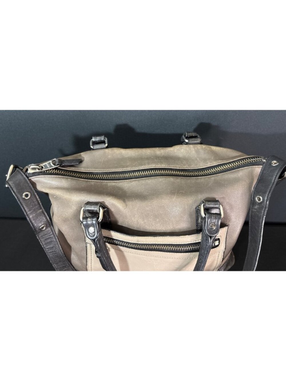 Coach Legacy Rory Satchel Leather Purse No. 19902 Taupe & Black Two-Tone Pebbled - Picture 6 of 16